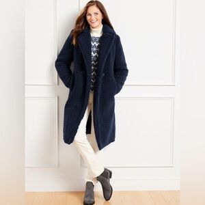Talbots Petite Navy Blue Sherpa Teddy Jacket, Size Large Petite LP winter coat